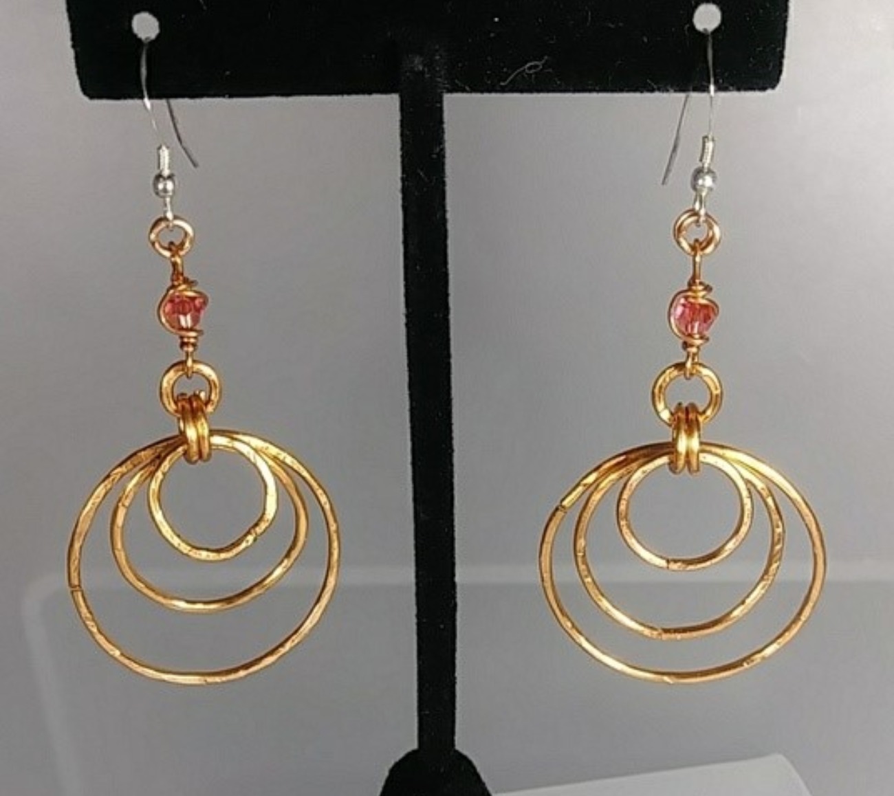 604 - EAR - Description:  Earrings: Copper Wire, Swarovski Crystal (Sterling Silver Earwire)  Dimension: 2 1/2 ' L (Inches)