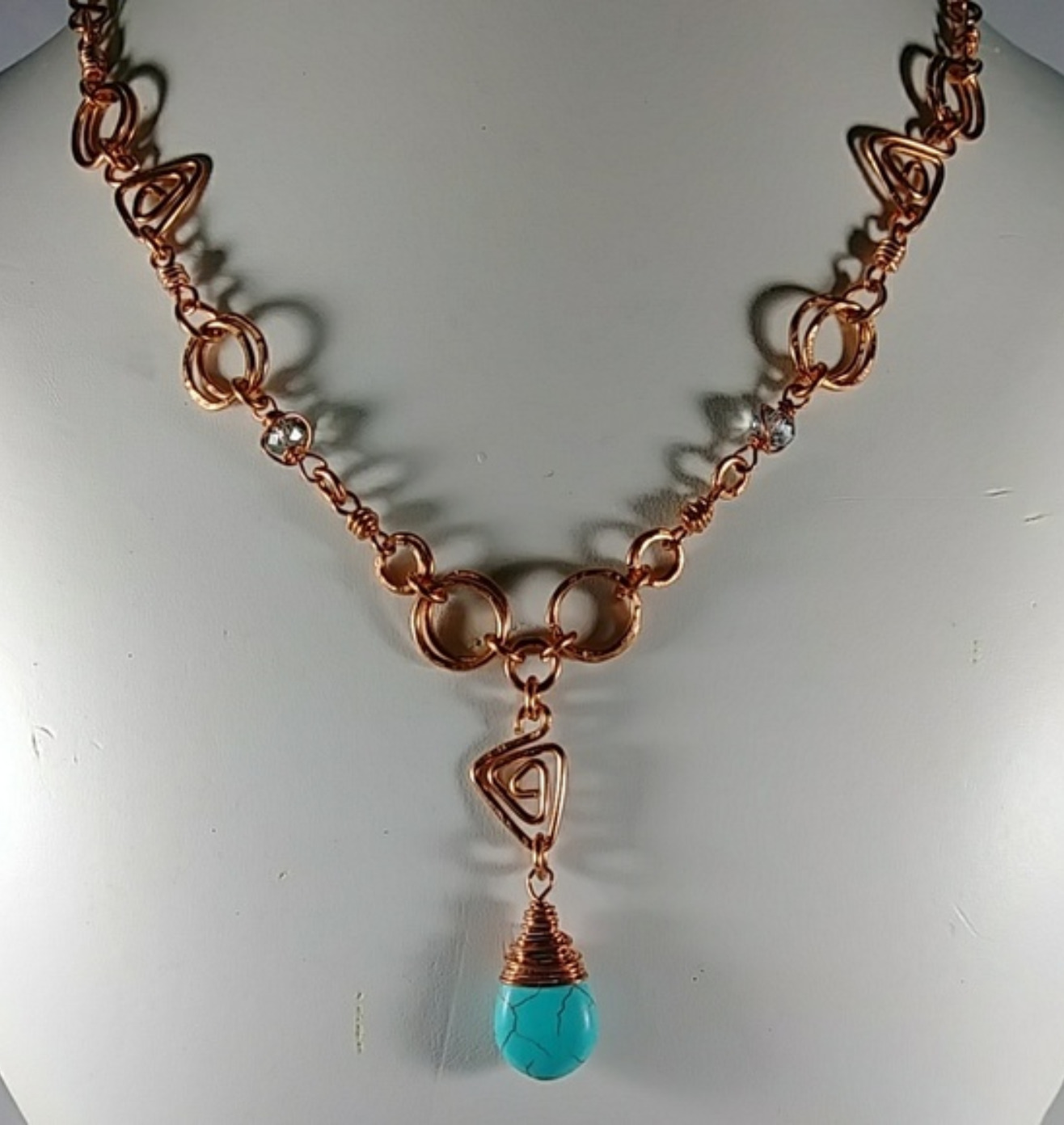 (305-NCK) - Description: Copper Wire, Beads, Turquoise Howlite (Gemstones) , Faceted Glass Beads, Hook Closure - Dimension: 24 Inches (L)